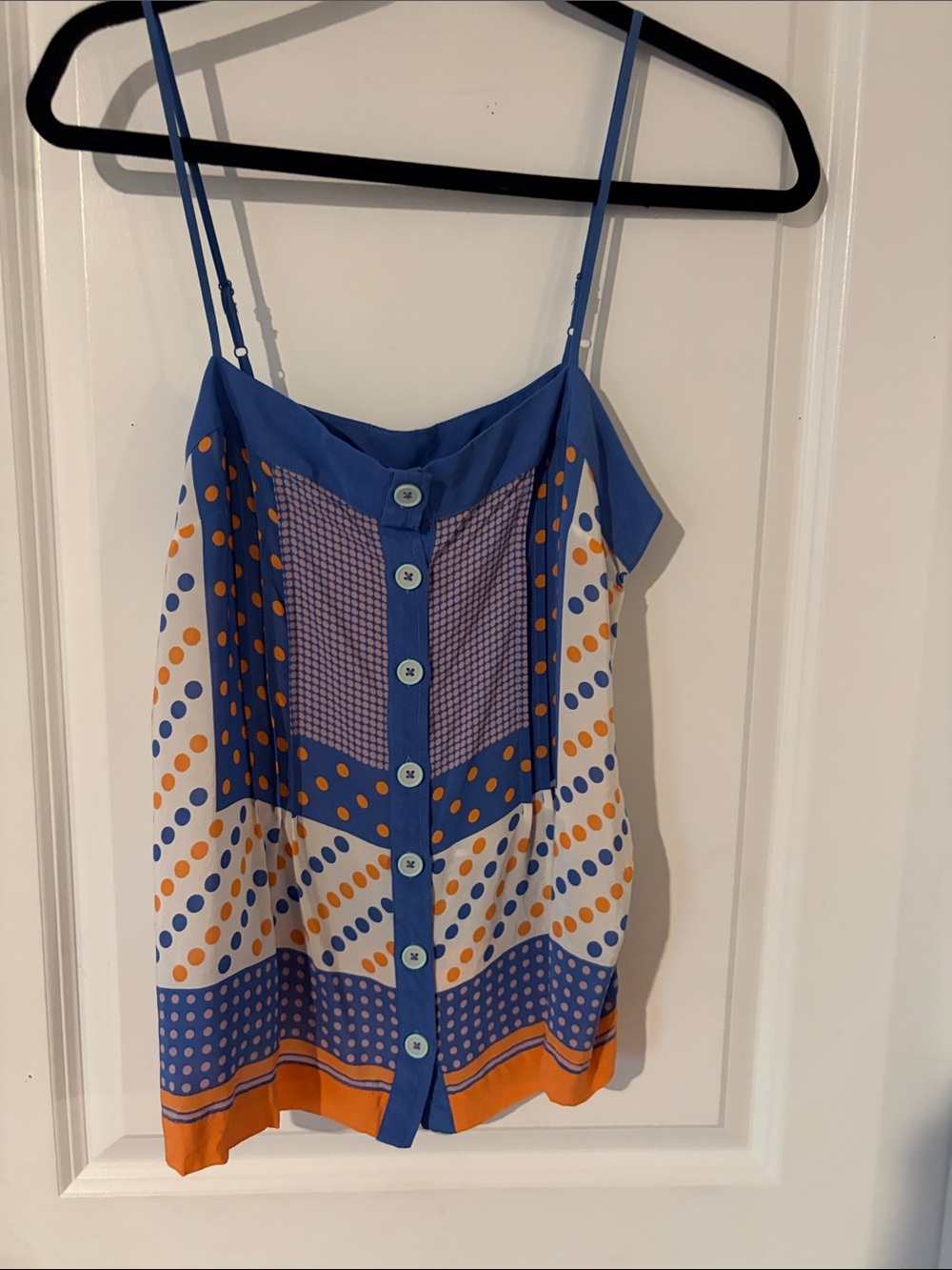 Anthropologie Blue & Orange Polka Dot Button-Front Cami